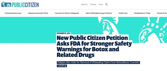 美國消費者組織向FDA請願：要求對肉毒桿菌毒素和類似藥物發出更強警告