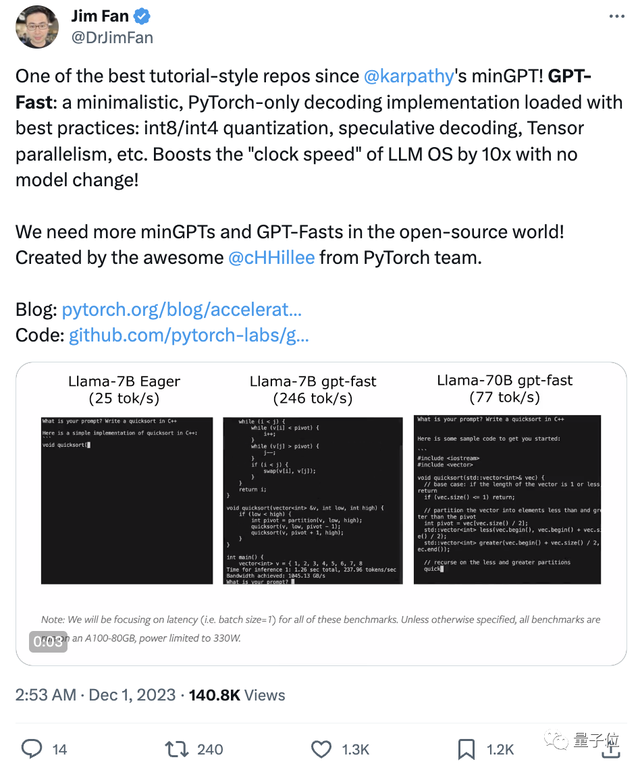 PyTorch造大模型“加速包”，不到1000行代碼提速10倍！英偉達科學家：minGPT以來最好的教程式repo之一
